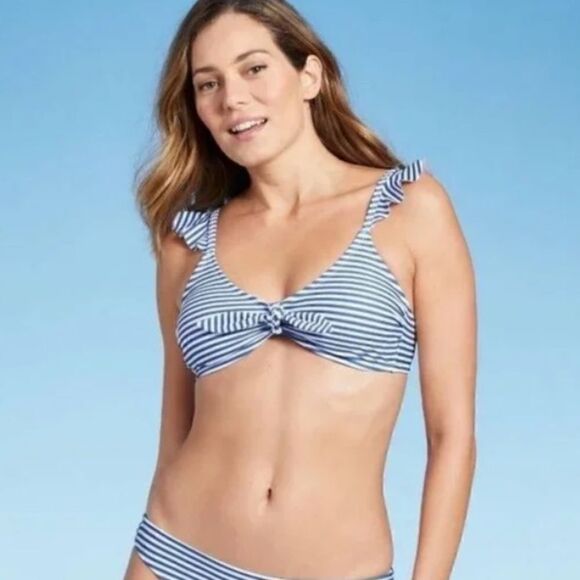 Kona Sol Blue And White Stripe Swim Top, Size XL, NWOT - Picture 1 of 7